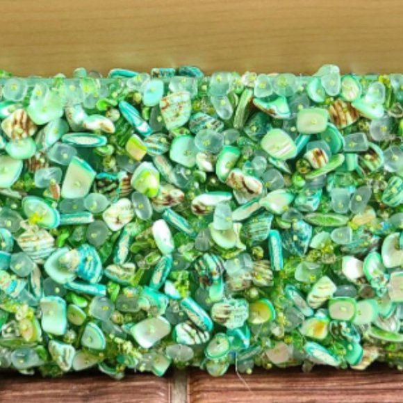 Vintage Handmade Natural Green Shell Mother of pearl Mosaic Clutch Bag - Picture 3 of 10
